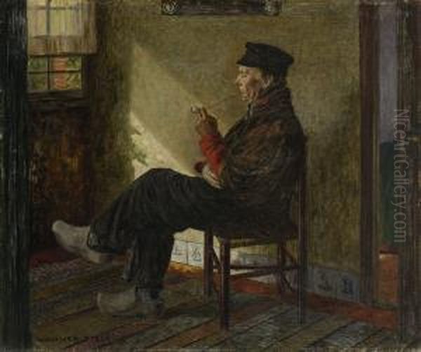 Pfeifenraucher Am
 Fenster. Oil Painting by Walther Firle