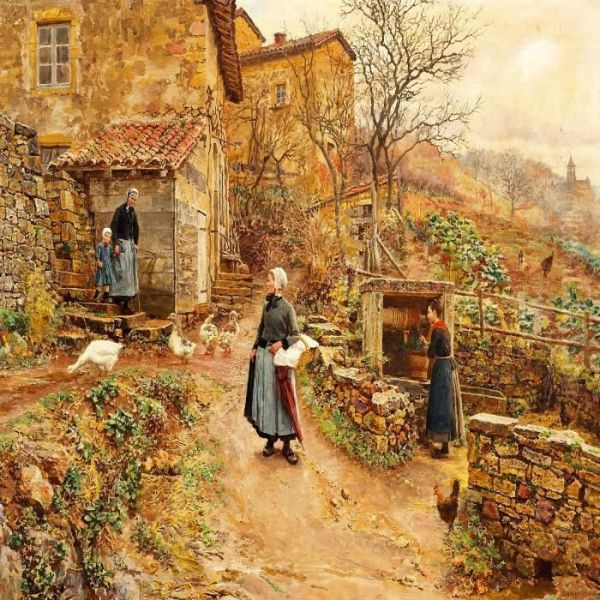 Young Peasant Girl On Her Way To The Market Oil Painting by Marie-Francois-Firmin Girard