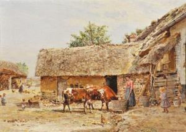 Ferme Animee Oil Painting by Marie-Francois-Firmin Girard