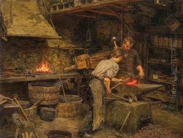 At Work Oil Painting by Marie-Francois-Firmin Girard