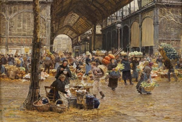 Les Halles De Baltard A Paris, Le Pavillon Des Fleurs Oil Painting by Marie-Francois-Firmin Girard