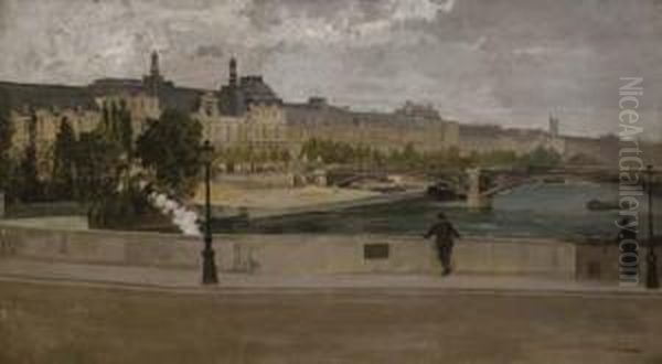 Vue Du Louvre Du Pont Royal Oil Painting by Marie-Francois-Firmin Girard