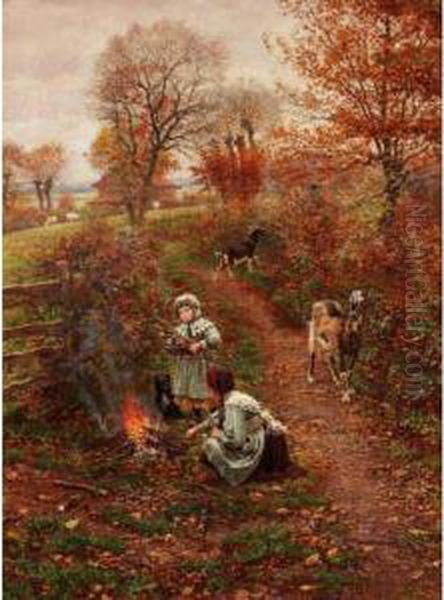 Building A Fire Oil Painting by Marie-Francois-Firmin Girard