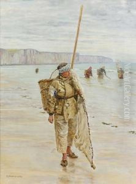 Krabbenfischer Am Strand. Oil Painting by Marie-Francois-Firmin Girard