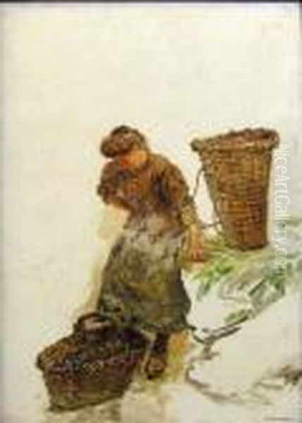 Fisherwoman With Baskets Oil Painting by Marie-Francois-Firmin Girard