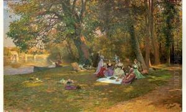 Pique-nique Au Bord De La Riviere Oil Painting by Marie-Francois-Firmin Girard