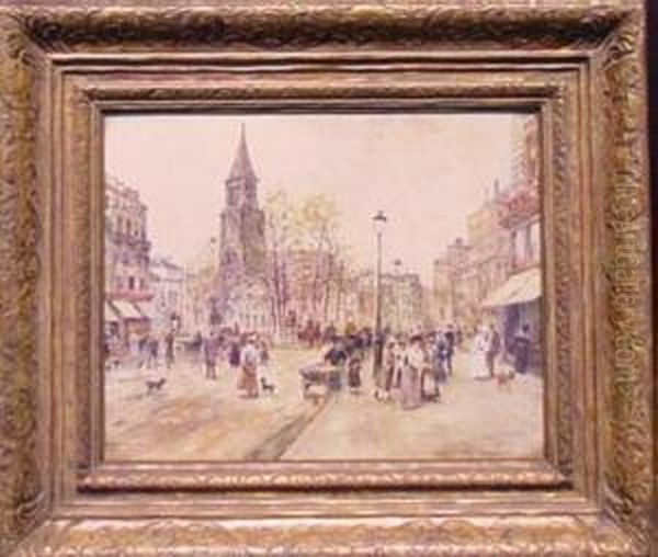 Parisian Street Scene Oil Painting by Marie-Francois-Firmin Girard