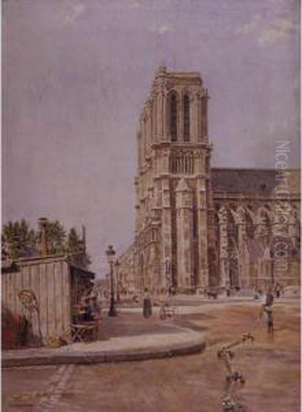 View Of Notre-dame, Paris Oil Painting by Marie-Francois-Firmin Girard