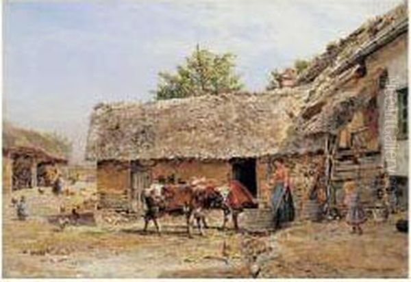 A La Ferme Oil Painting by Marie-Francois-Firmin Girard