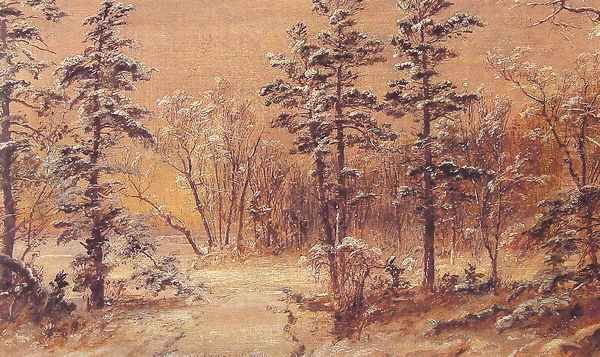 Winter Woodland Oil Painting by Jasper Francis Cropsey