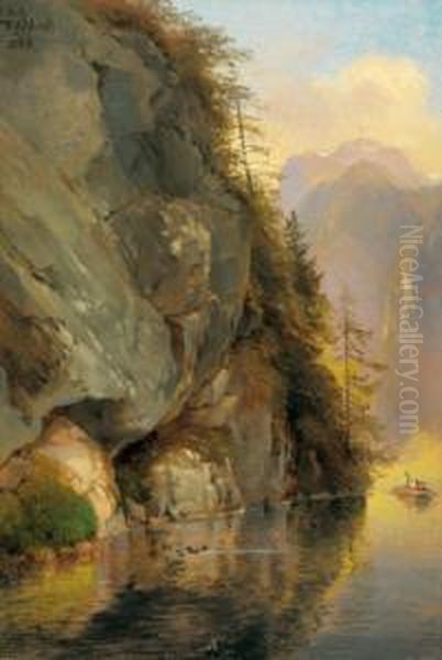 Gita A Un Lago Alpino Oil Painting by Johann Heinrich Fischbach