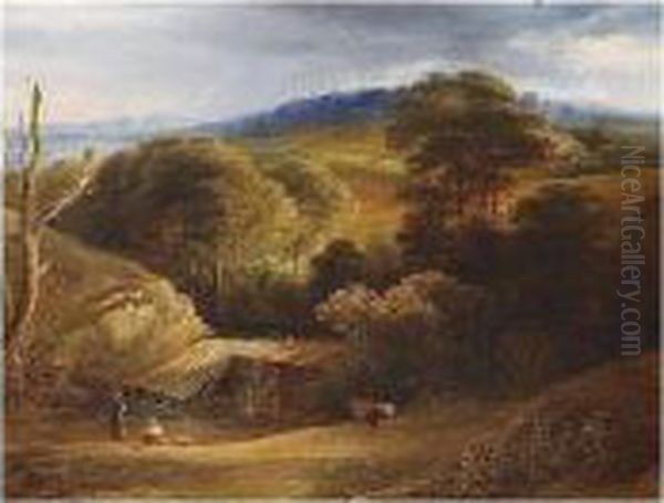 Landscape, Falsely Oil Painting by Johann Heinrich Fischbach