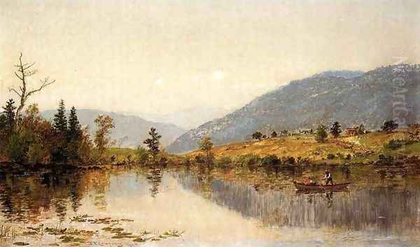 Fishing on a Lake Oil Painting by Jasper Francis Cropsey