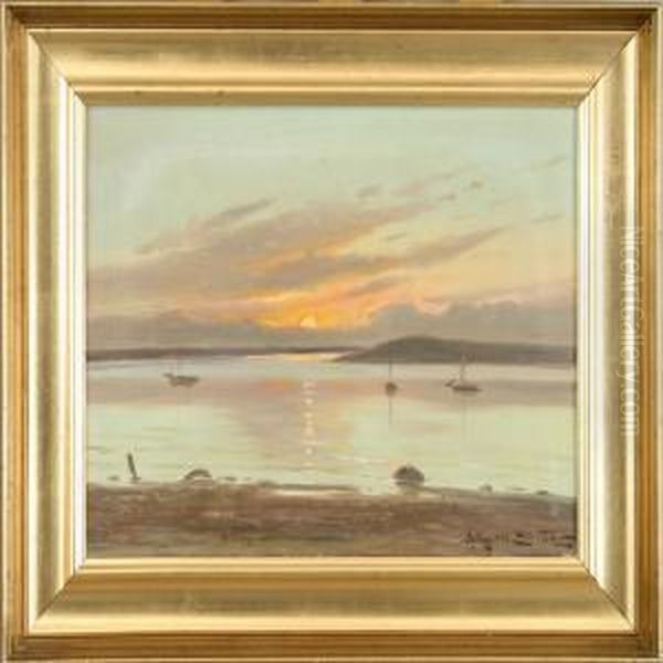 Solnedgang Ved Jyllinge Oil Painting by Edmund Fischer