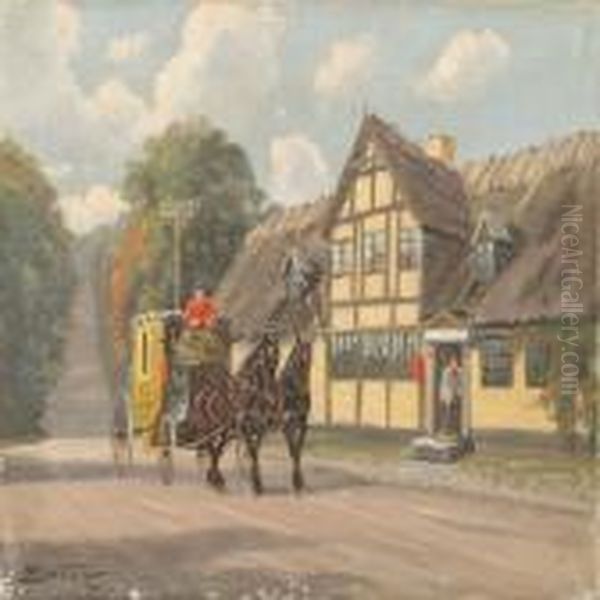 Stagecoach At Lindenberg Inn Oil Painting by Edmund Fischer