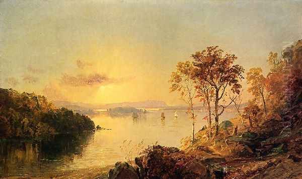 Figures on the Hudson River Oil Painting by Jasper Francis Cropsey