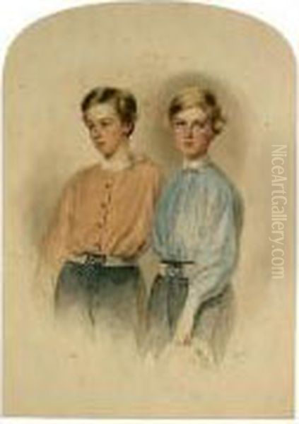 Portrait Of Two Boys Oil Painting by Leopold Fischer