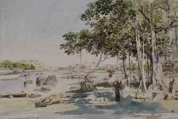 Der Tungabhadra Fluss Oil Painting by Ludwig Hans Fischer