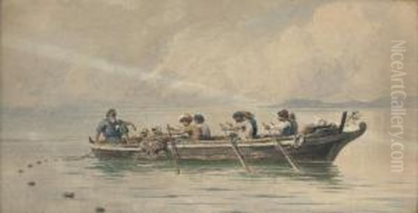 Drawing In The Nets Off Ithaca Oil Painting by Ludwig Hans Fischer