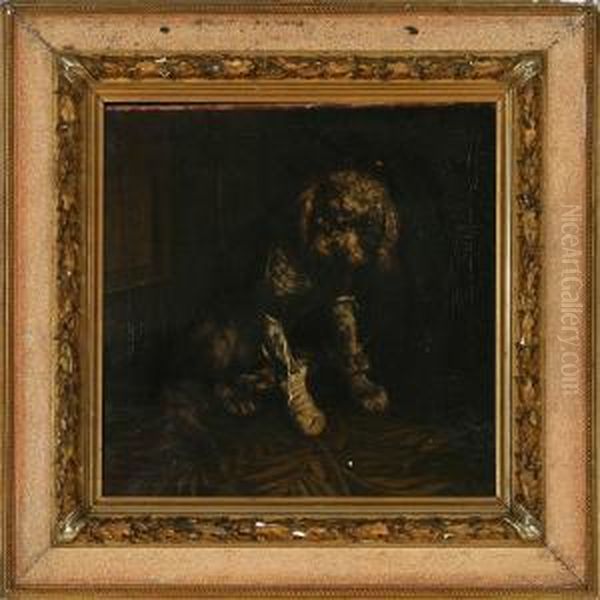 A Puppy Oil Painting by Vilhelm Theodor Fischer