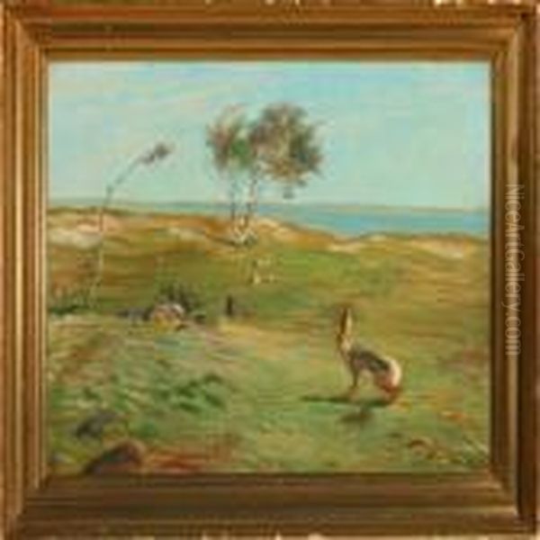 Coastal Scenery With A Hare Oil Painting by Vilhelm Theodor Fischer