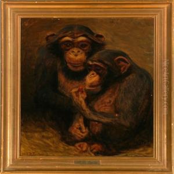 Two Monkeys Oil Painting by Vilhelm Theodor Fischer