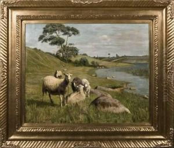 Fischer, Dutch Sheep In A Land Oil Painting by Vilhelm Theodor Fischer