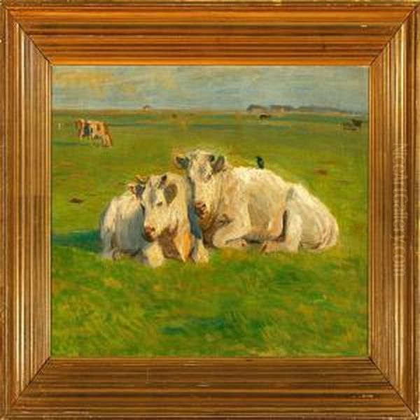 Grazing Cows On A Field Oil Painting by Vilhelm Theodor Fischer