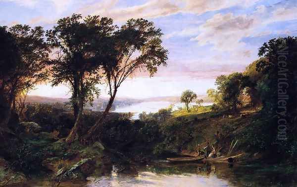 Hudson River View, Summer Oil Painting by Jasper Francis Cropsey