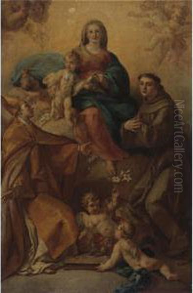 The Madonna And Child With Saints Anthony Of Padua And Januarius Oil Painting by Fedele Fischetti