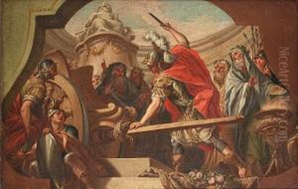 Alexander Cutting The Gordian Knot Oil Painting by Fedele Fischetti