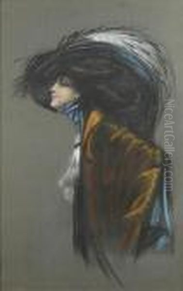 Woman In A Hat Oil Painting by Harrison C. Fisher