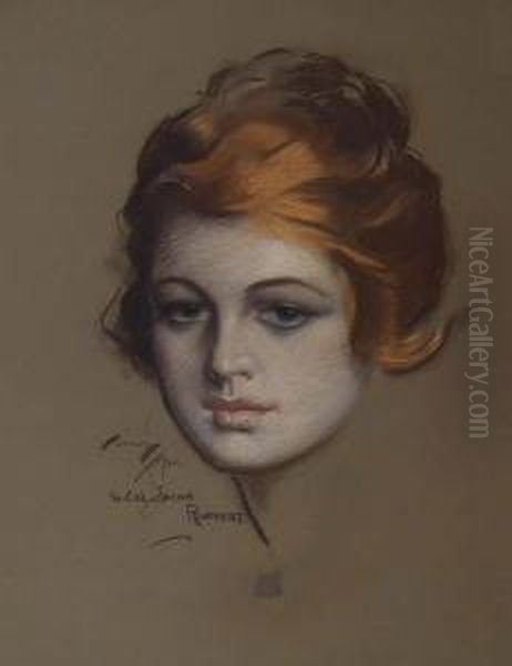 Magazine Cover: Redheaded Woman Up Close. Oil Painting by Harrison C. Fisher