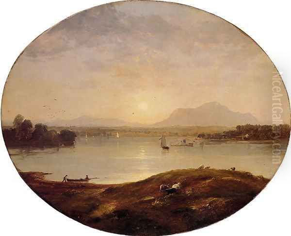 View on the Hudson River Oil Painting by Jasper Francis Cropsey