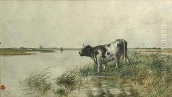 Cow Watering Oil Painting by Hugo Anton Fisher