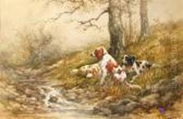 Setters Along The Stream Oil Painting by Hugo Anton Fisher