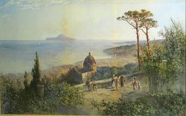 Figures On A Promenade With Stromboli In The Distance Oil Painting by Hugo Anton Fisher