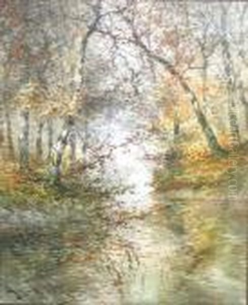 An Autumn River Scene Oil Painting by Hugo Anton Fisher