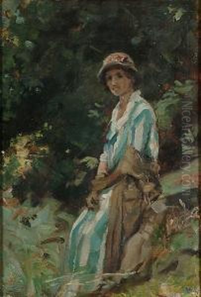 Mignonne Hartwell Seated In Woodland Oil Painting by Percy Harland Fisher