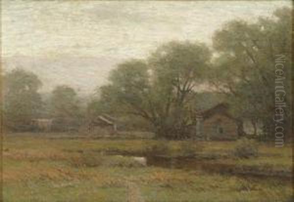 Houses By A River Oil Painting by William Crothers Fitler