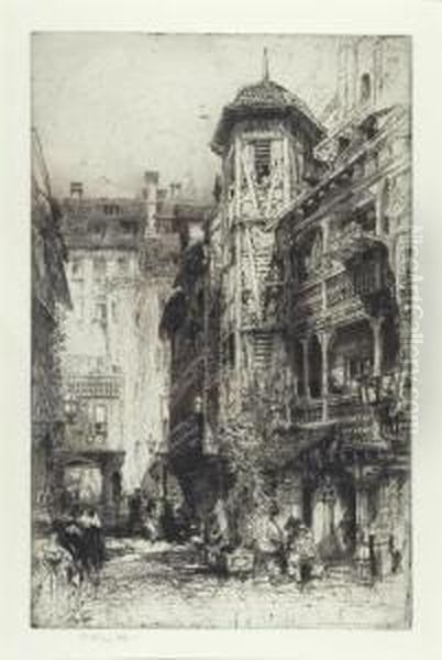 Cour Du Corbeau, Strasbourg Oil Painting by E. Hedley Fitton