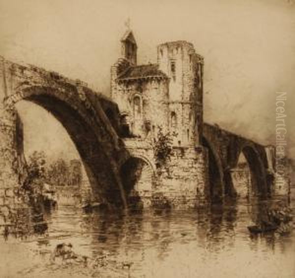 Pont D'avignon Oil Painting by E. Hedley Fitton