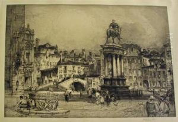 Piazza With Monument To Bartolommeo Oil Painting by E. Hedley Fitton