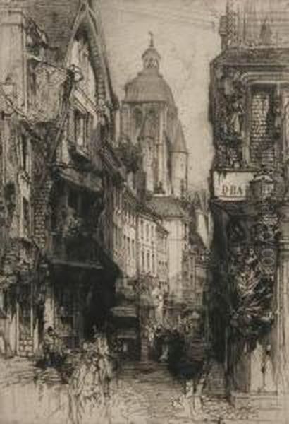 Rue St. Romain, No.2 Rouen- Oil Painting by E. Hedley Fitton