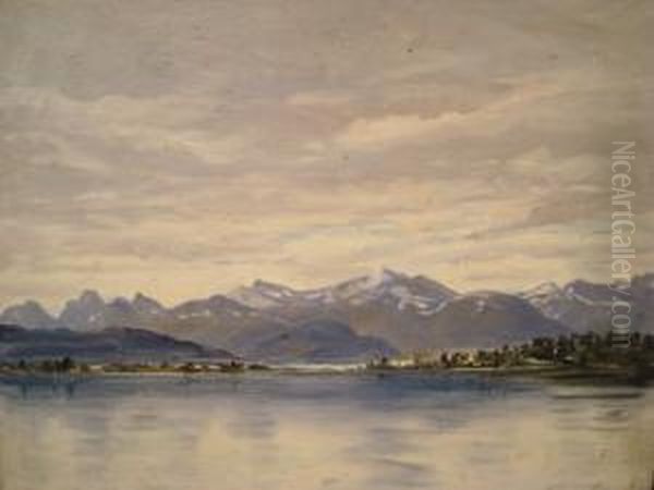 Norway , From Molde Looking Across Fjord Oil Painting by Frederick R. Fitzgerald