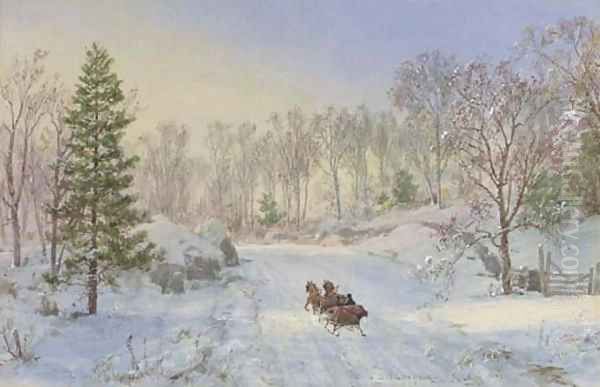 Evening Sleigh Ride, Ravensdale Road, Hastings-on-Hudson, New York Oil Painting by Jasper Francis Cropsey