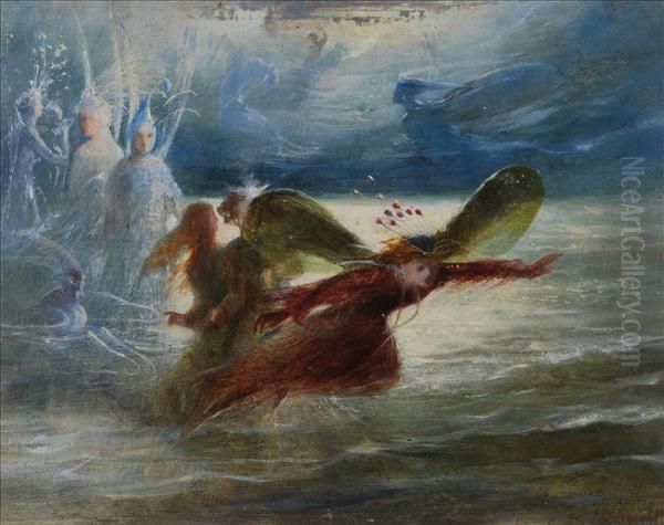 Fairies Taking Flight Oil Painting by John Anster Fitzgerald