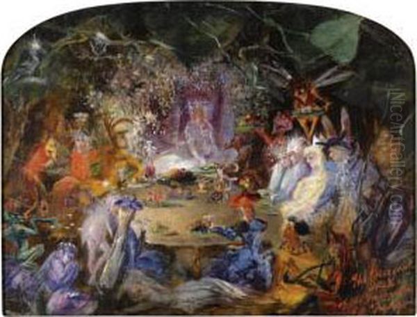 Sketch For The Fairy's Banquet (recto); Giving Alms (verso) Oil Painting by John Anster Fitzgerald