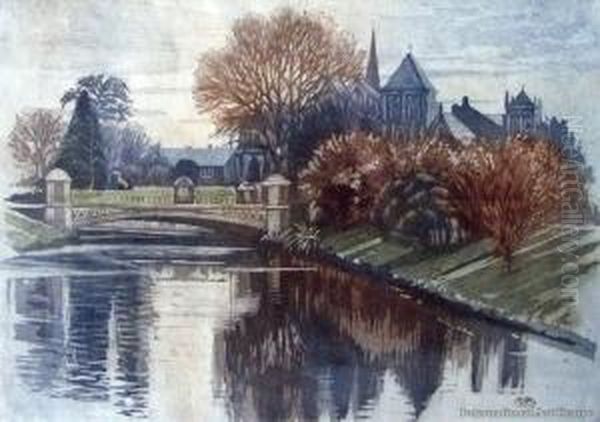 Victoria Street Bridge And Law Courts, Christchurch Oil Painting by John Anster Fitzgerald