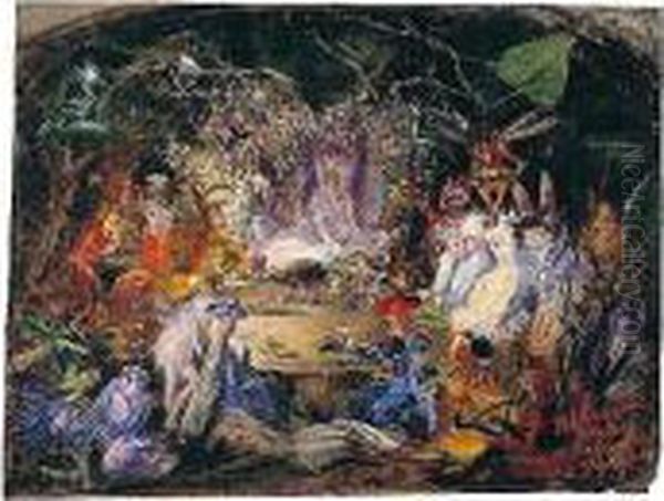 Sketch For 'the Fairies Banquet' (recto) Oil Painting by John Anster Fitzgerald